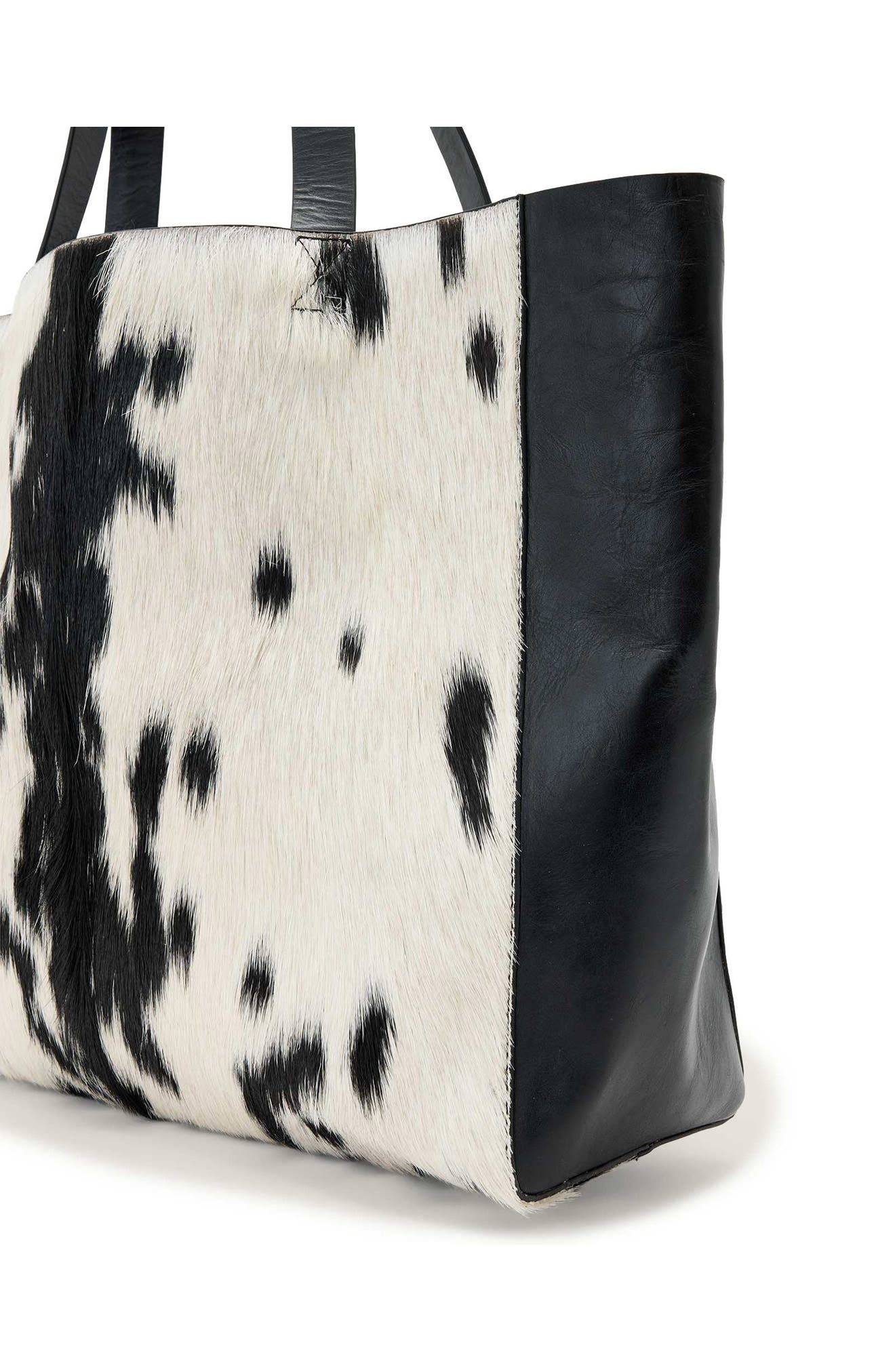 Luxe Genuine Calf Hair Tote, Alternate, color, WHITE/ BLACK