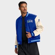 Nike Men's Nike Royal/Cream Seattle Seahawks Rewind Legacy Full-Snap Bomber Jacket