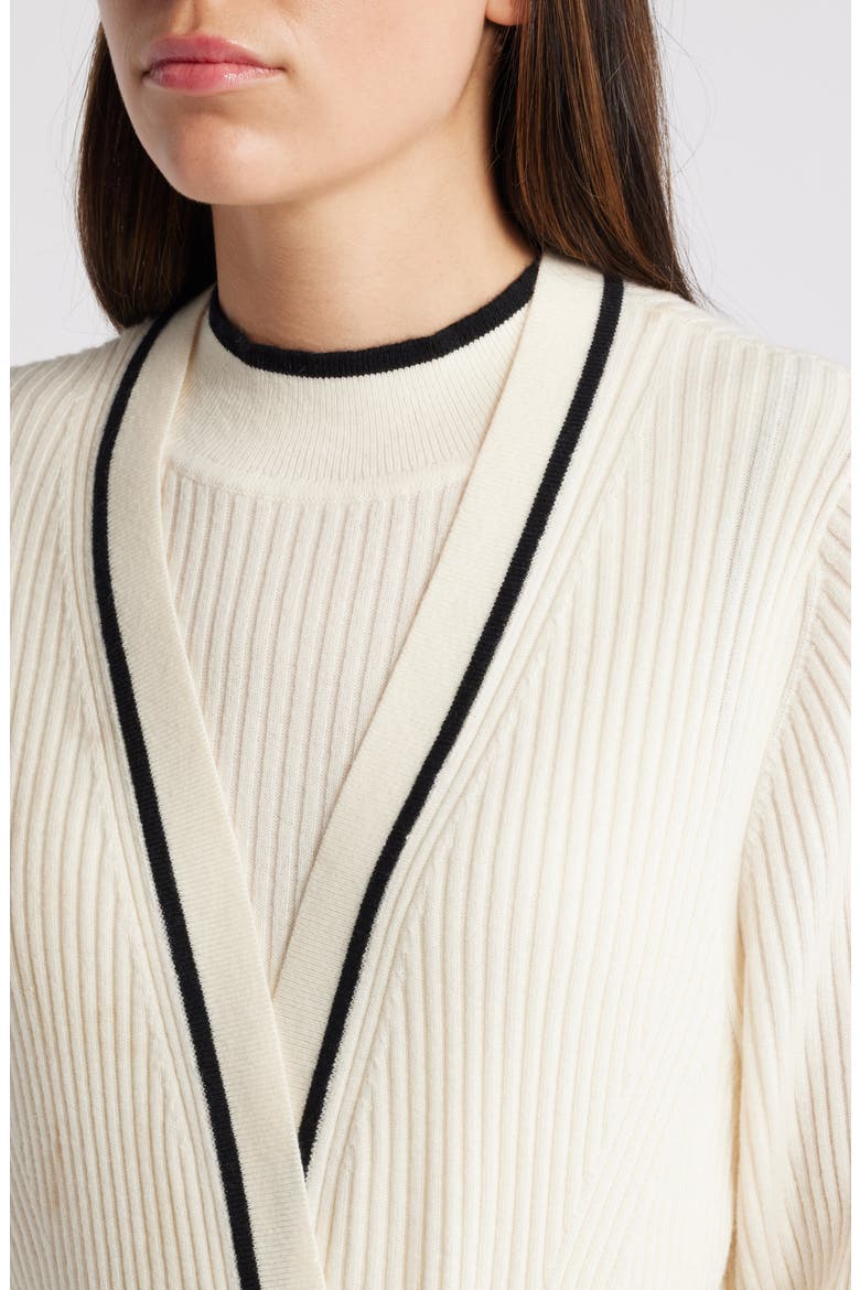 Ferinia Tie Waist Wool & Cashmere Rib Cardigan, Alternate, color, OPEN WHT