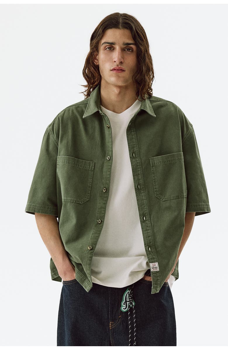 H&M Relaxed Fit Denim Shirt, Alternate, color, Khaki Green