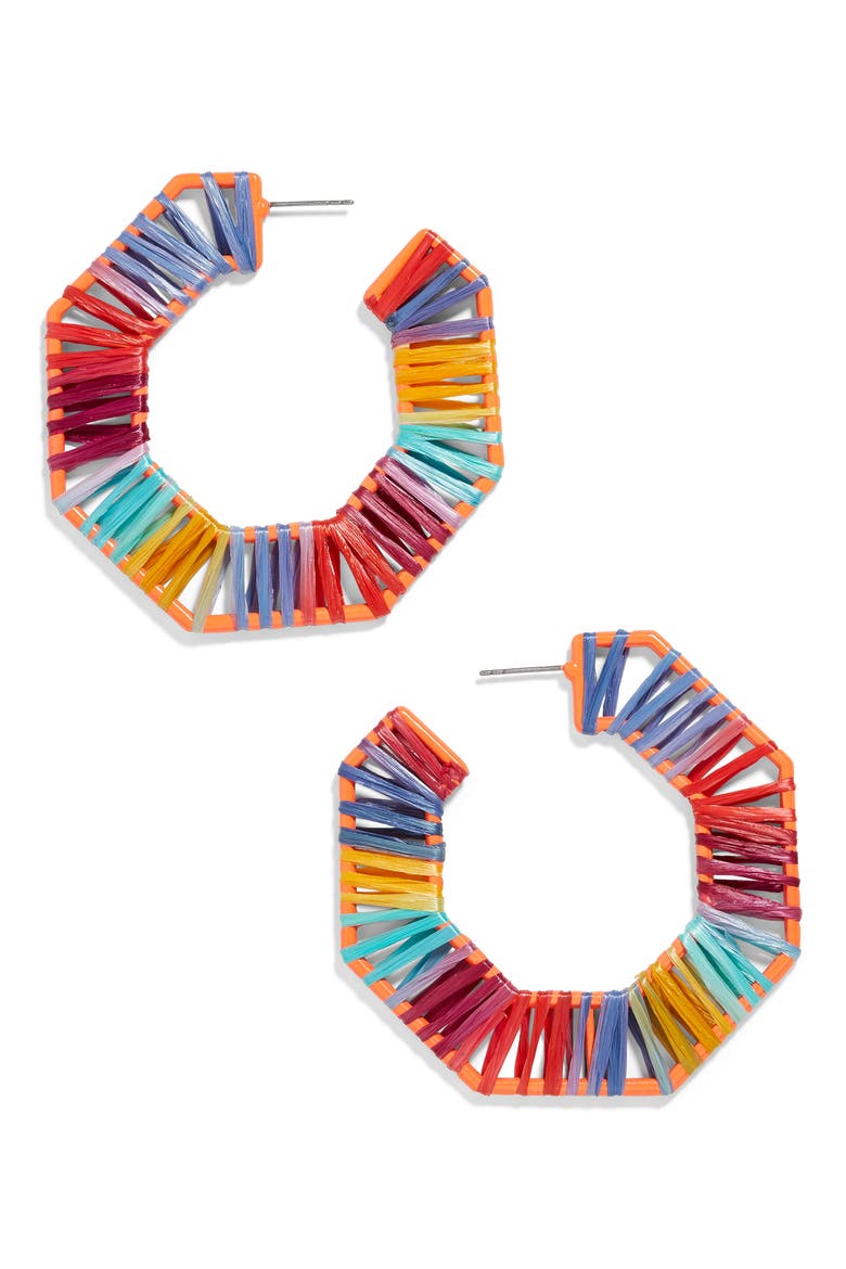 Reinette Raffia Hoop Earrings, Main, color, RED MULTI