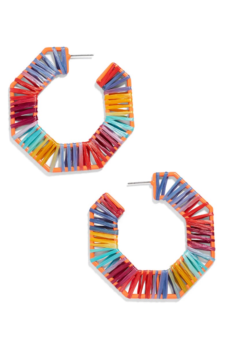 BaubleBar Reinette Raffia Hoop Earrings, Main, color, 