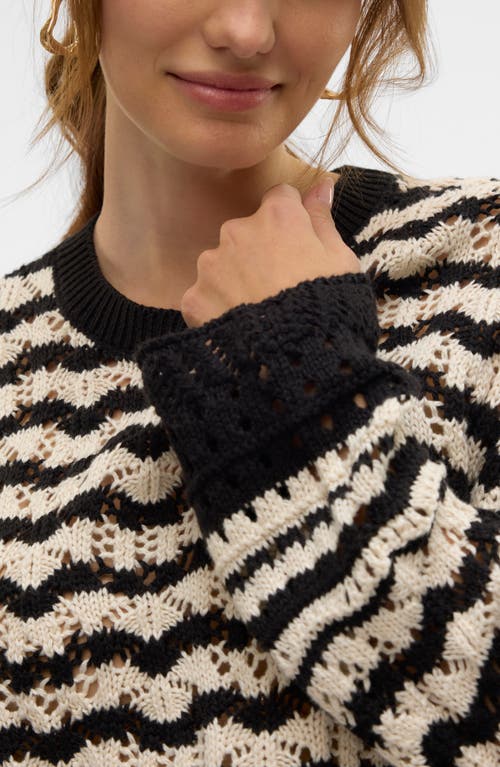 Vero Moda Kiwi Open Stitch Sweater In Black Detail W Birch