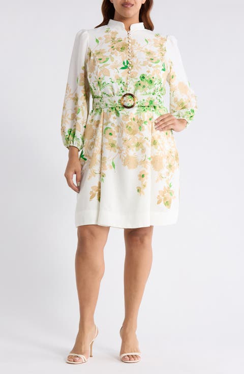 Placed Floral Long Sleeve Dress (Plus)