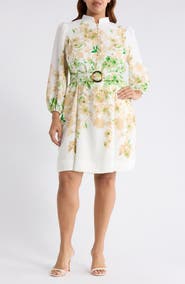 Tahari ASL Placed Floral Long Sleeve Dress
