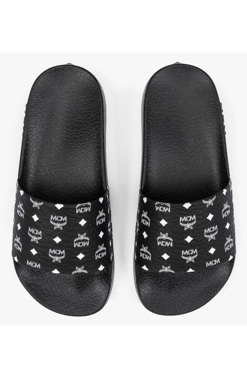 Mcm Monogram Print Rubber Slides In Black