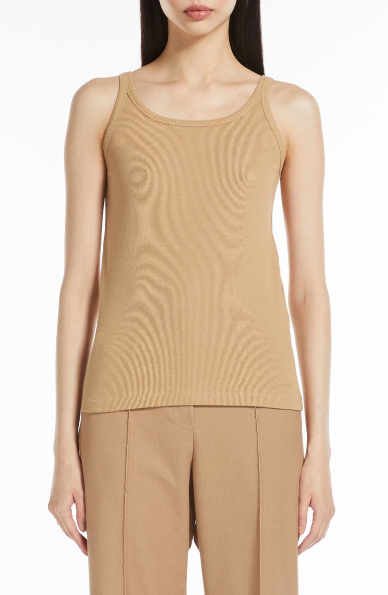 MM by Max Mara Strenna Stretch Cotton Rib Tank Top, Main, color, Camel