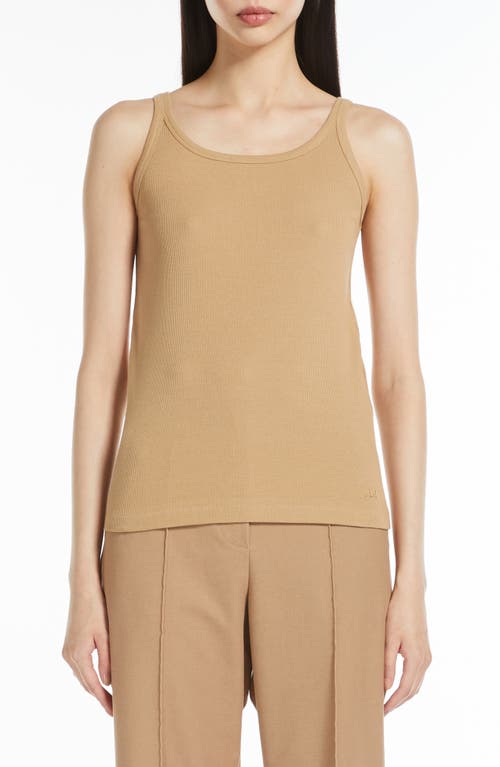 Mm Strenna Stretch Cotton Rib Tank Top In Camel