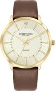 Kenneth Cole New York Diamond Dial Three Hand Quartz Leather Strap Watch, 45mm