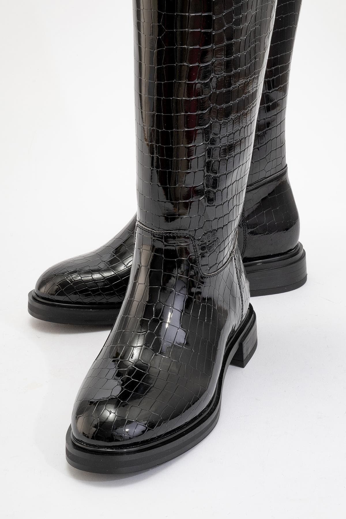 Prologue Shoes Alaska Pattern Knee High Boot, Alternate, color, Black Pattern Faux Leather