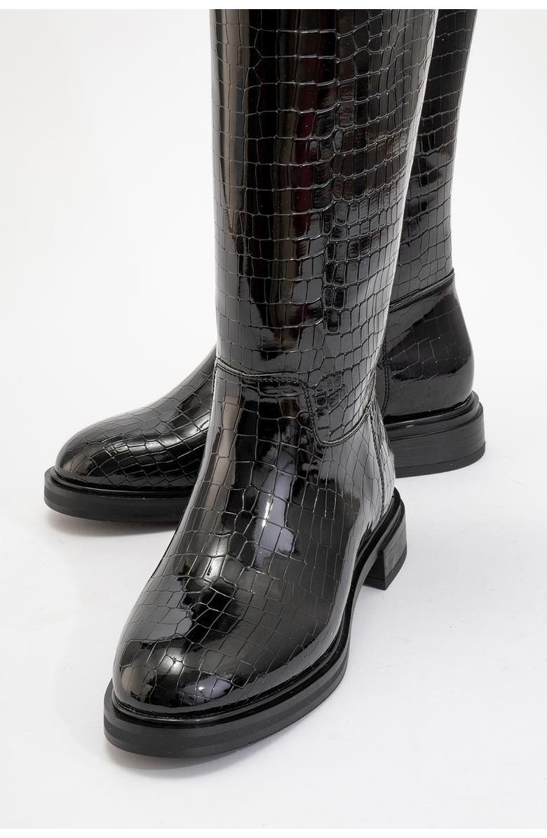 Prologue Shoes Alaska Pattern Knee High Boot, Alternate, color, Black Pattern Faux Leather