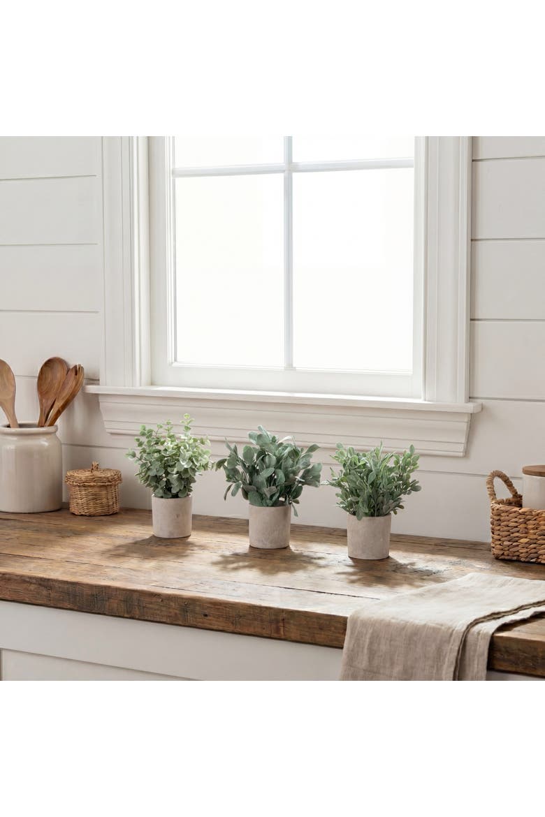 8-in Artificial Mixed Eucalyptus Plant in Decorative Planter - Set of 3, Alternate, color, Green