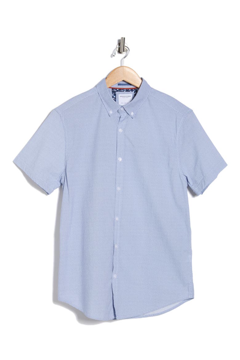 Geometric Print Short Sleeve Button-Down Shirt, Alternate, color, BLUE/ WHITE
