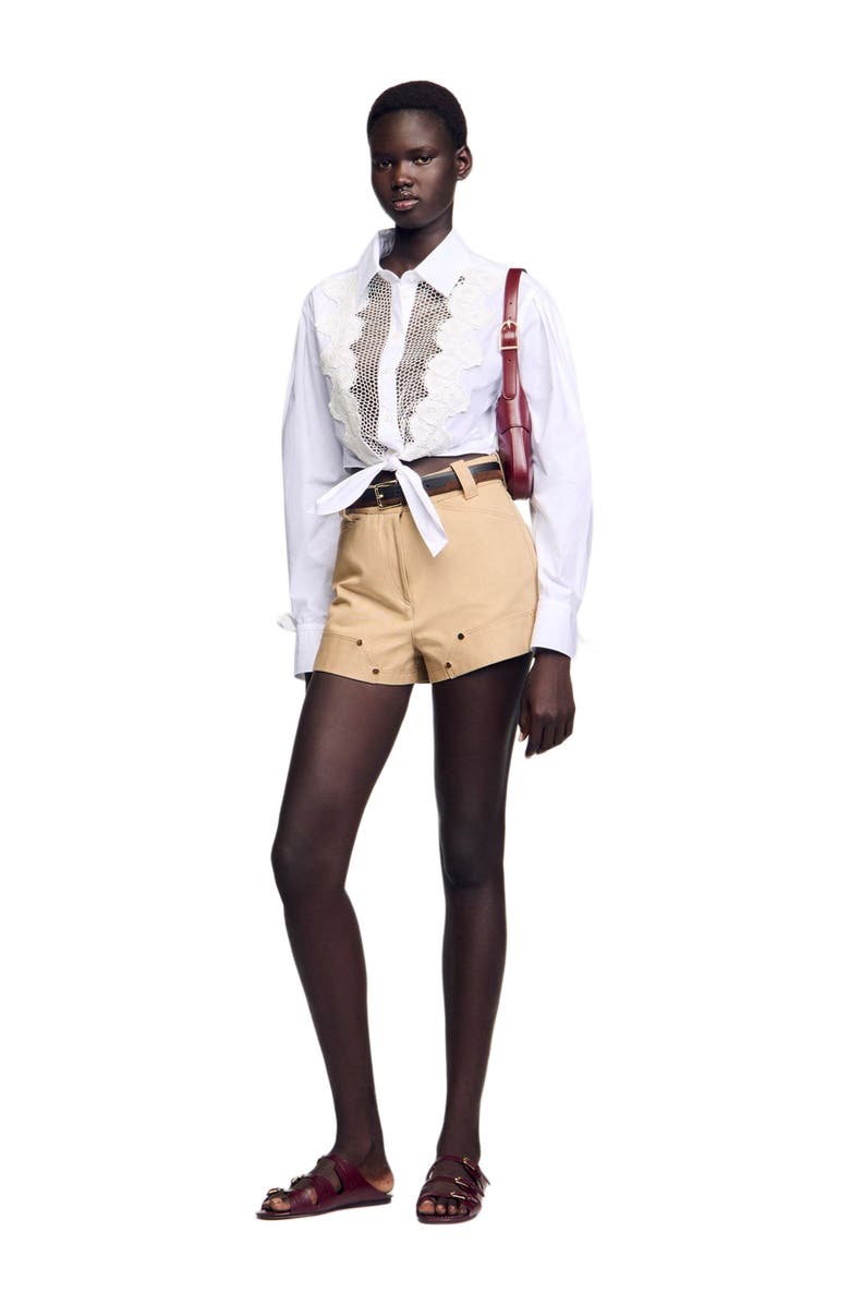 SANDRO Lace bib shirt, Alternate, color, 