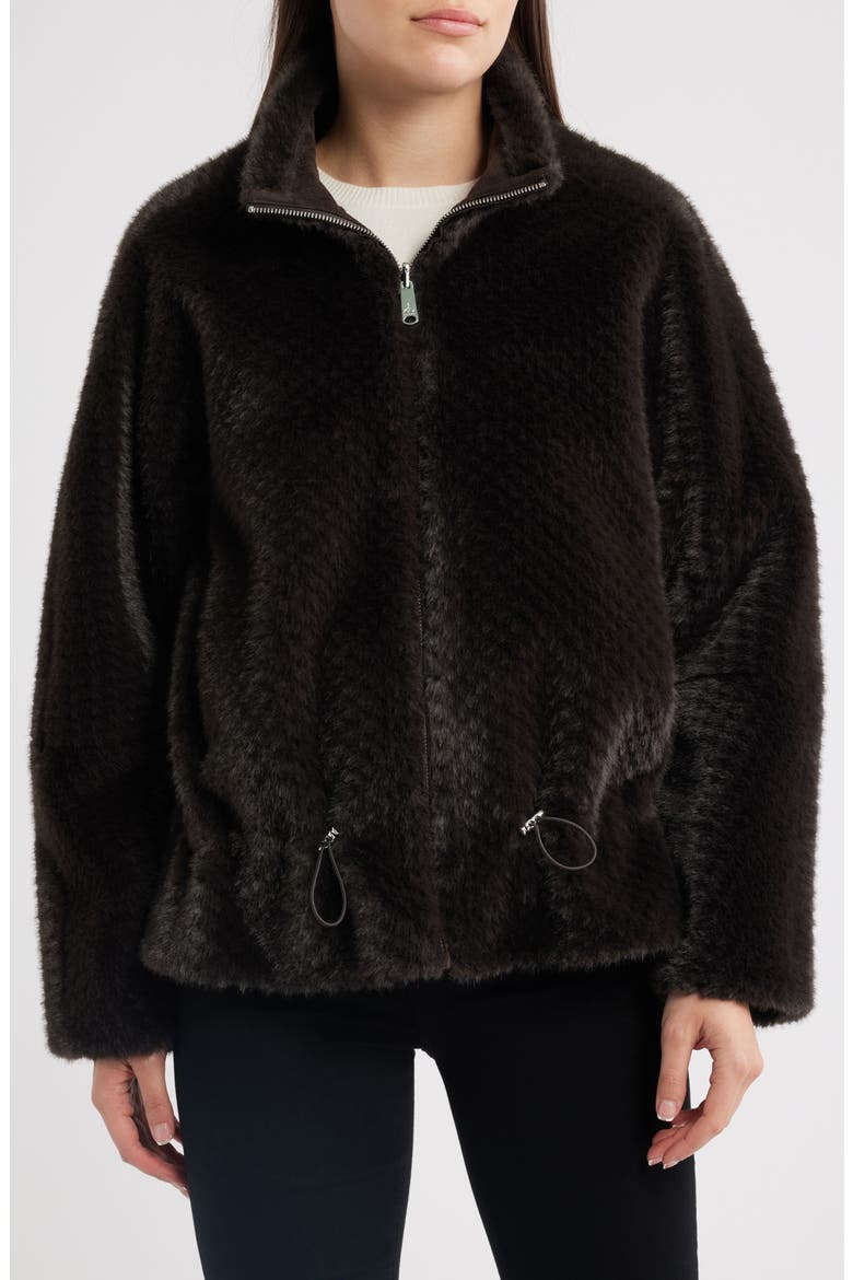 Reversible Peplum Faux Fur Jacket, Alternate, color, DARK BROWN