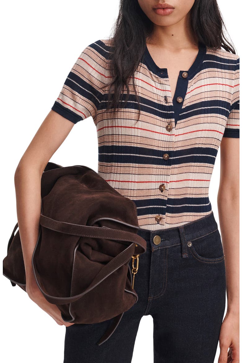 Teresa Silk Blend Striped Cardigan, Alternate, color, NAVY MULTI