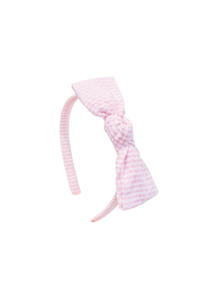 Seersucker Bow Headband, Main, color, Pink/White