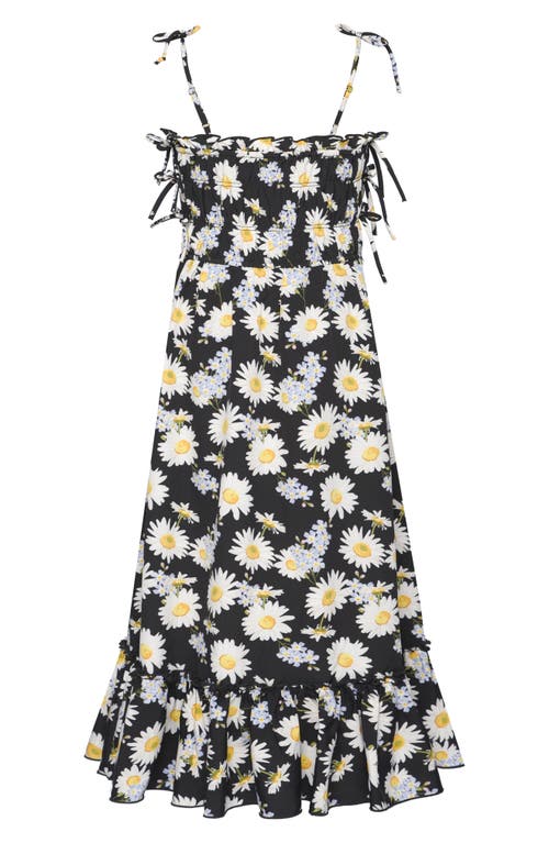 Truly Me Kids' Daisy Shirred Sundress In Black Multi
