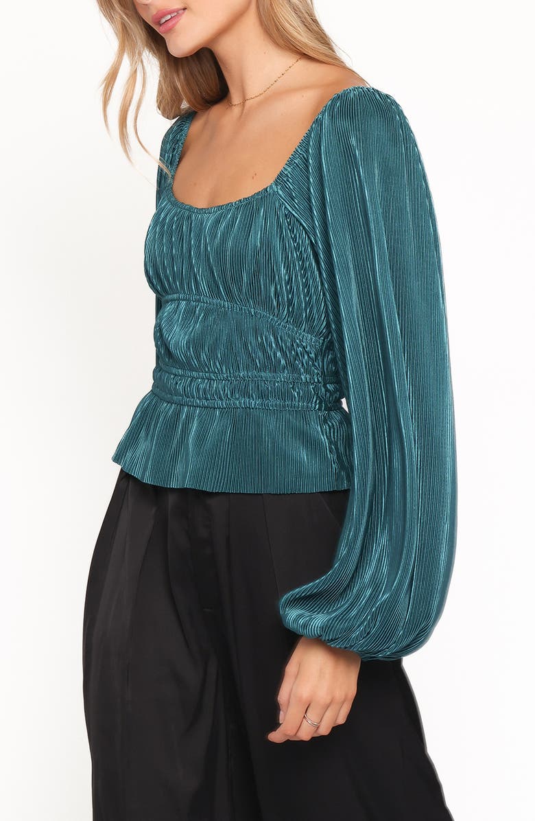 Petal & Pup Ceppia Plissé Long Sleeve Top, Alternate, color, Green