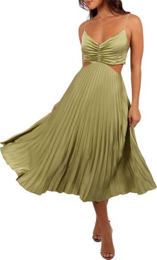 Petal & Pup Niamh Pleated Cutout Satin Midi Dress | Nordstrom Petal & Pup Niamh Pleated Cutout Satin Midi Dress | Nordstrom