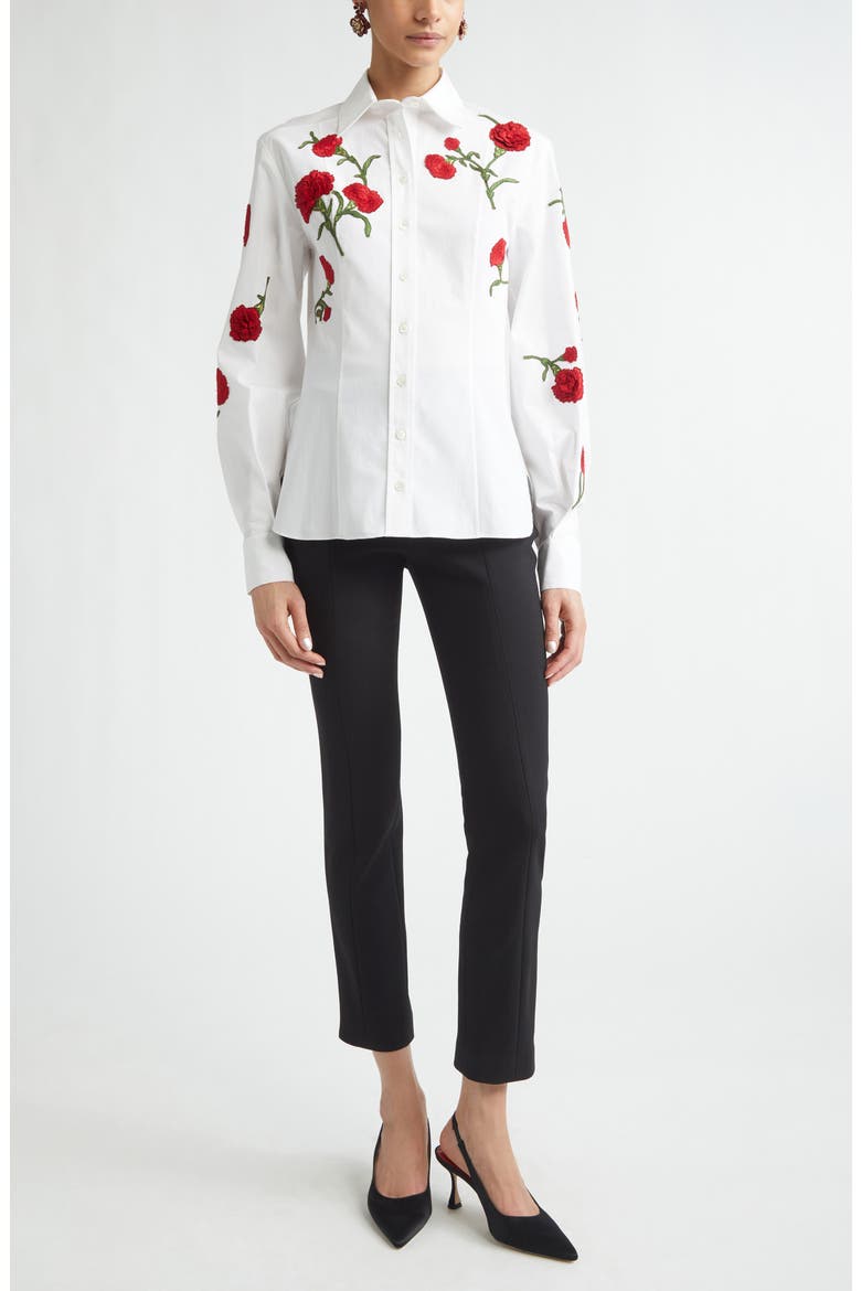 Isabella Rose Embroidered Stretch Poplin Button-Up Shirt, Alternate, color, WHITE MULTI
