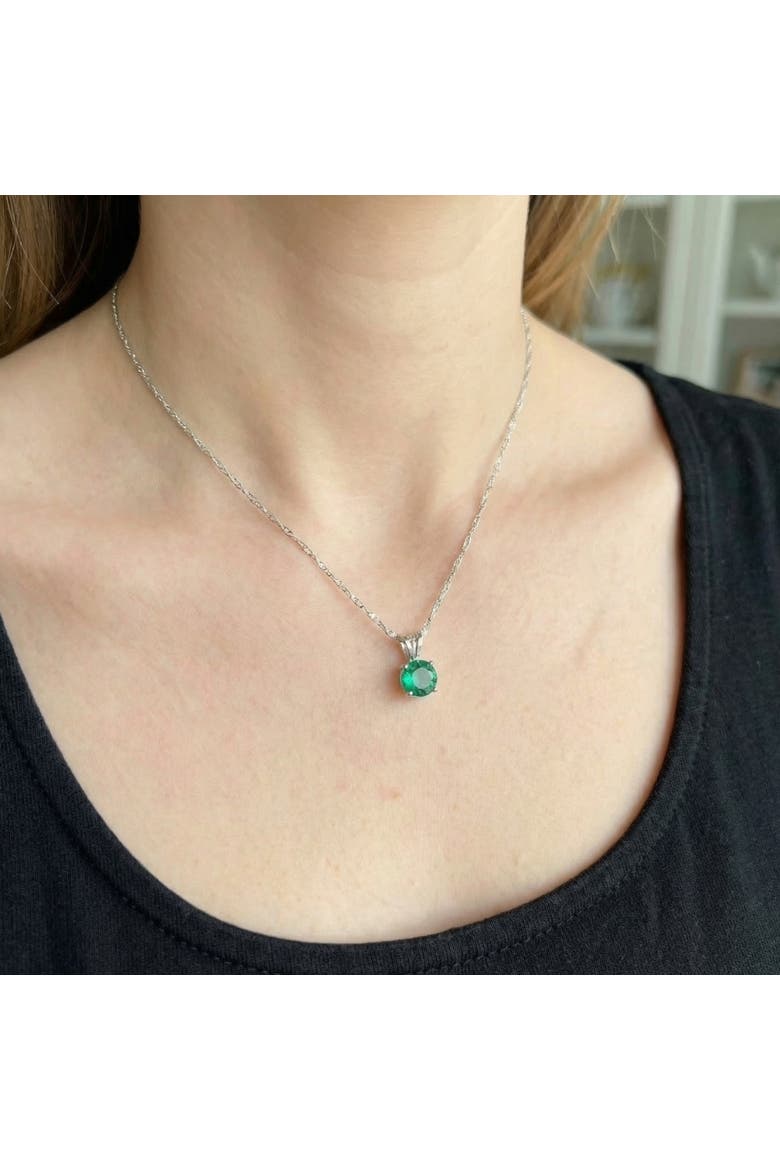 2.70Ct Round Green Emerald Solitaire Pendant 14k Gold 18" Necklace Lab Grown 9MM, Alternate, color, White Gold