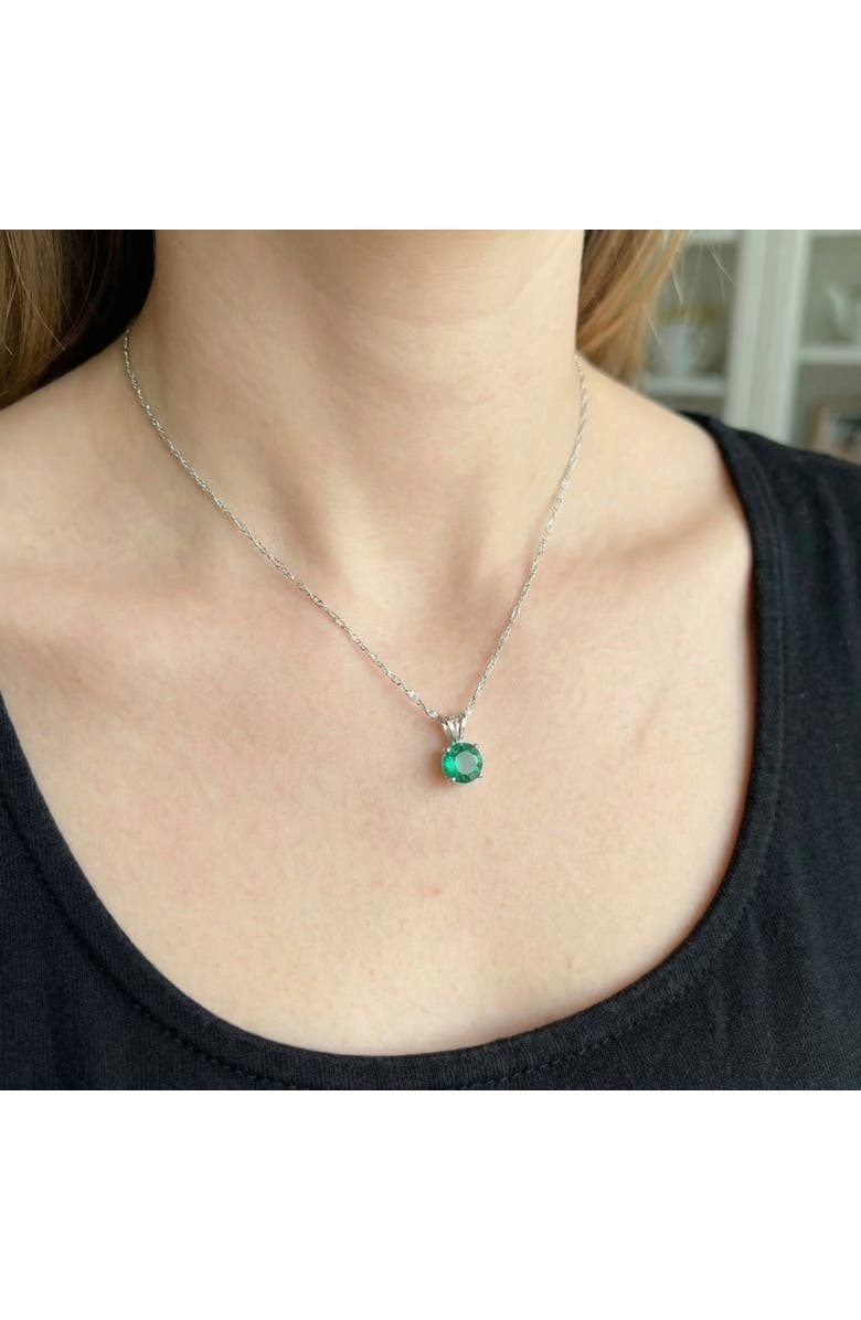 Bliss Diamond 2.70Ct Round Green Emerald Solitaire Pendant 14k Gold 18" Necklace Lab Grown 9MM, Alternate, color, White Gold