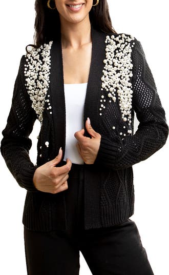SAACHI Faux Pearl Open Knit Cardigan | Nordstromrack