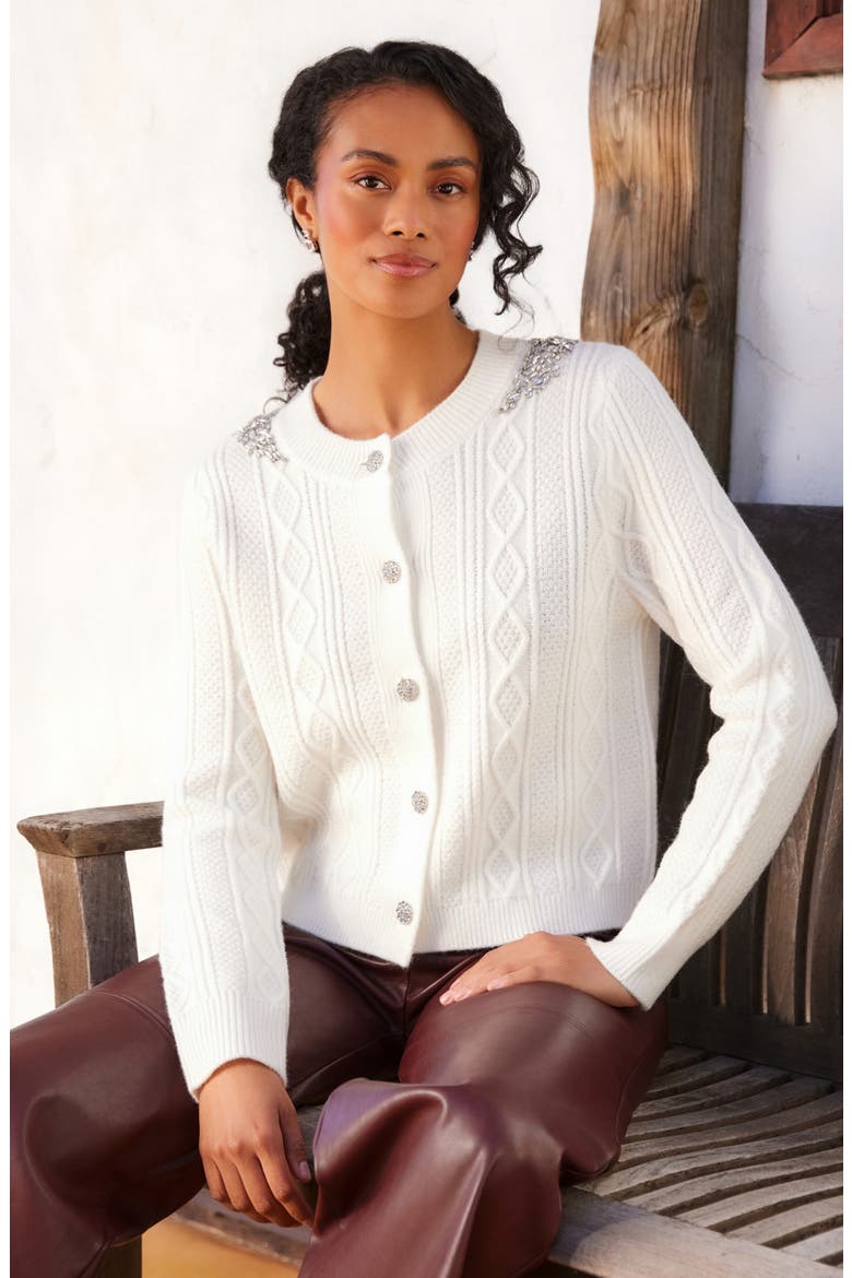 Embellished Cardigan, Alternate, color, CREAM