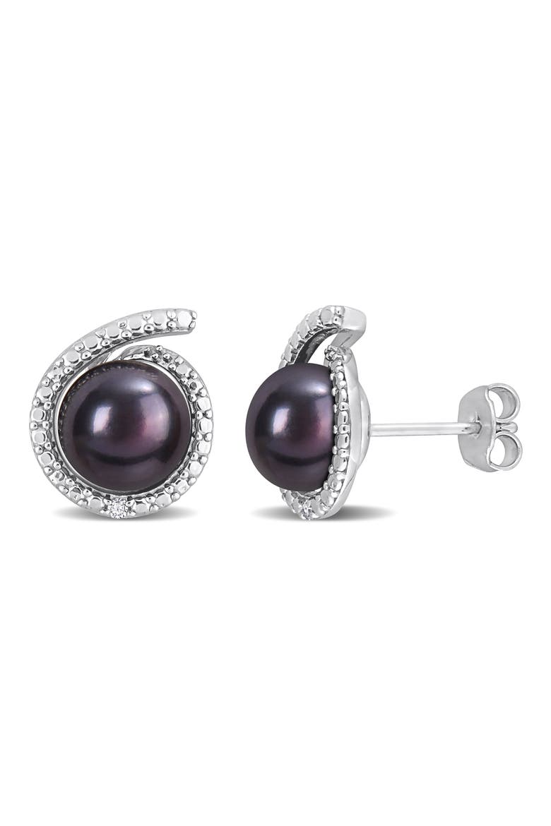 Black Pearl & Diamond Stud Earrings, Main, color, BLACK