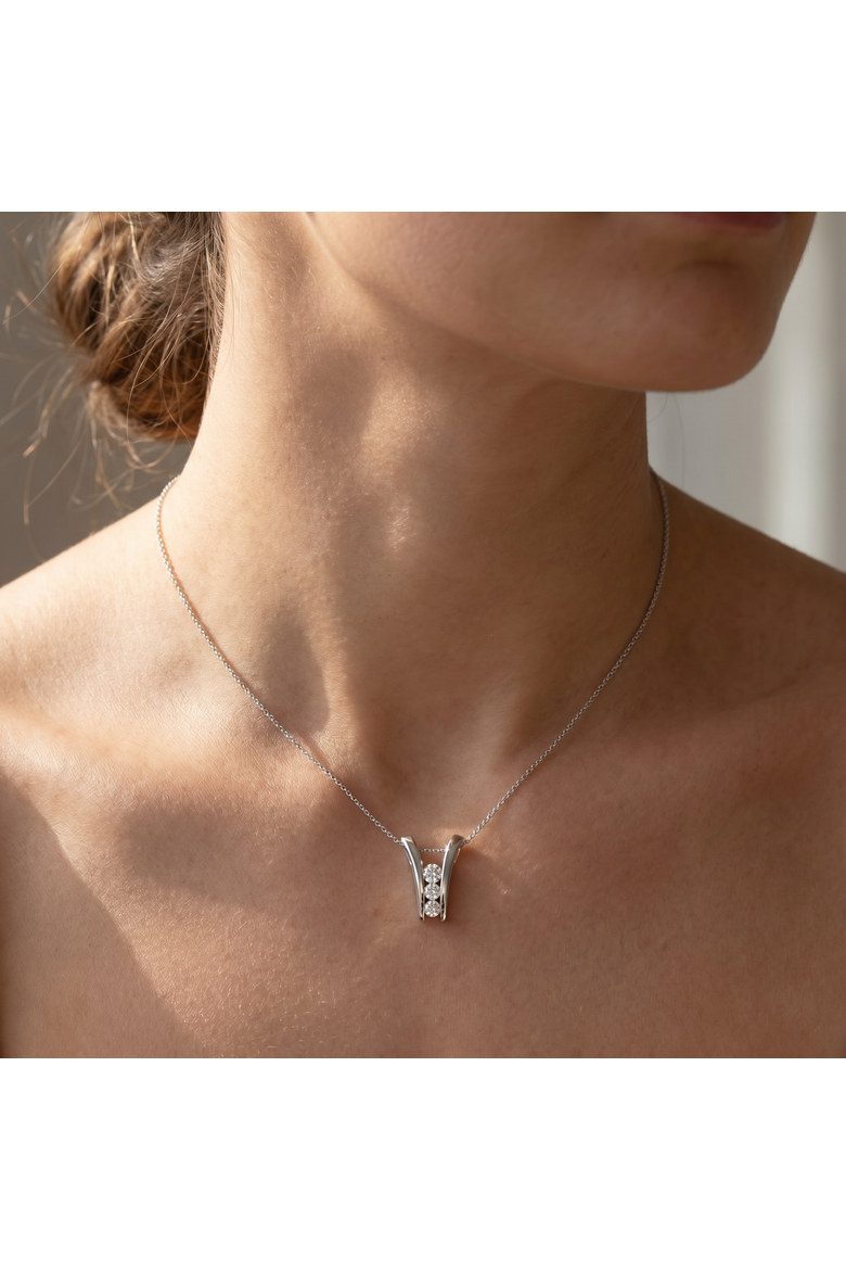 1/2Ct Three Stone Diamond Pendant Gold Women's 18" Necklace Lab Grown, Alternate, color, White Gold
