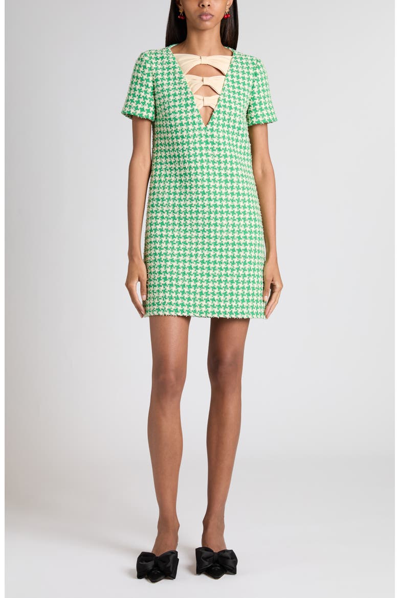 Houndstooth Cotton Blend Tweed Minidress, Main, color, GREEN