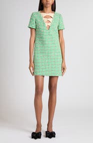 Valentino Houndstooth Cotton Blend Tweed Minidress