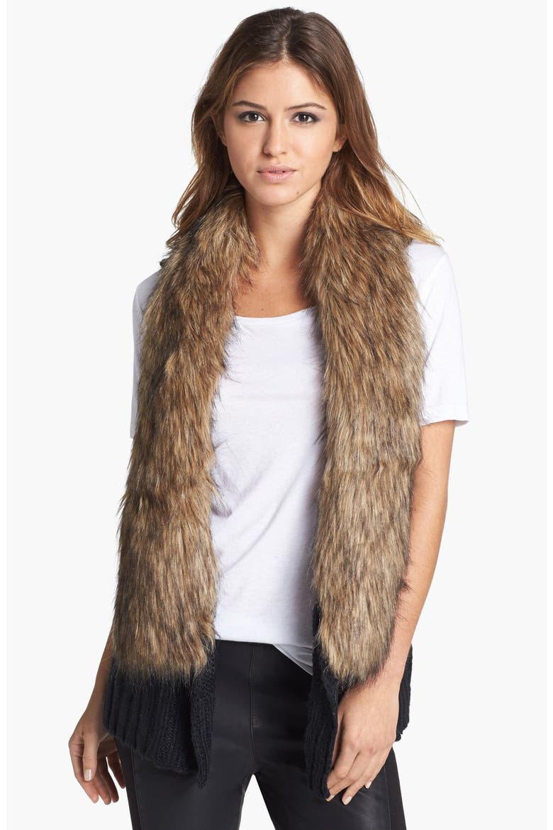 BB Dakota 'Perri' Faux Fur Collar Knit Vest, Main, color, BLACK