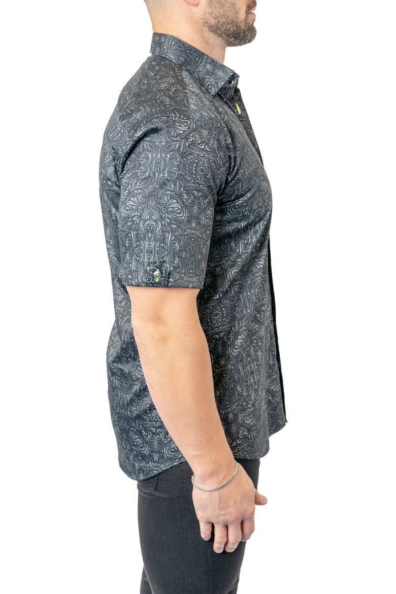 Galileo Stretchaztec Black Short Sleeve Performance Button-Up Shirt, Alternate, color, BLACK