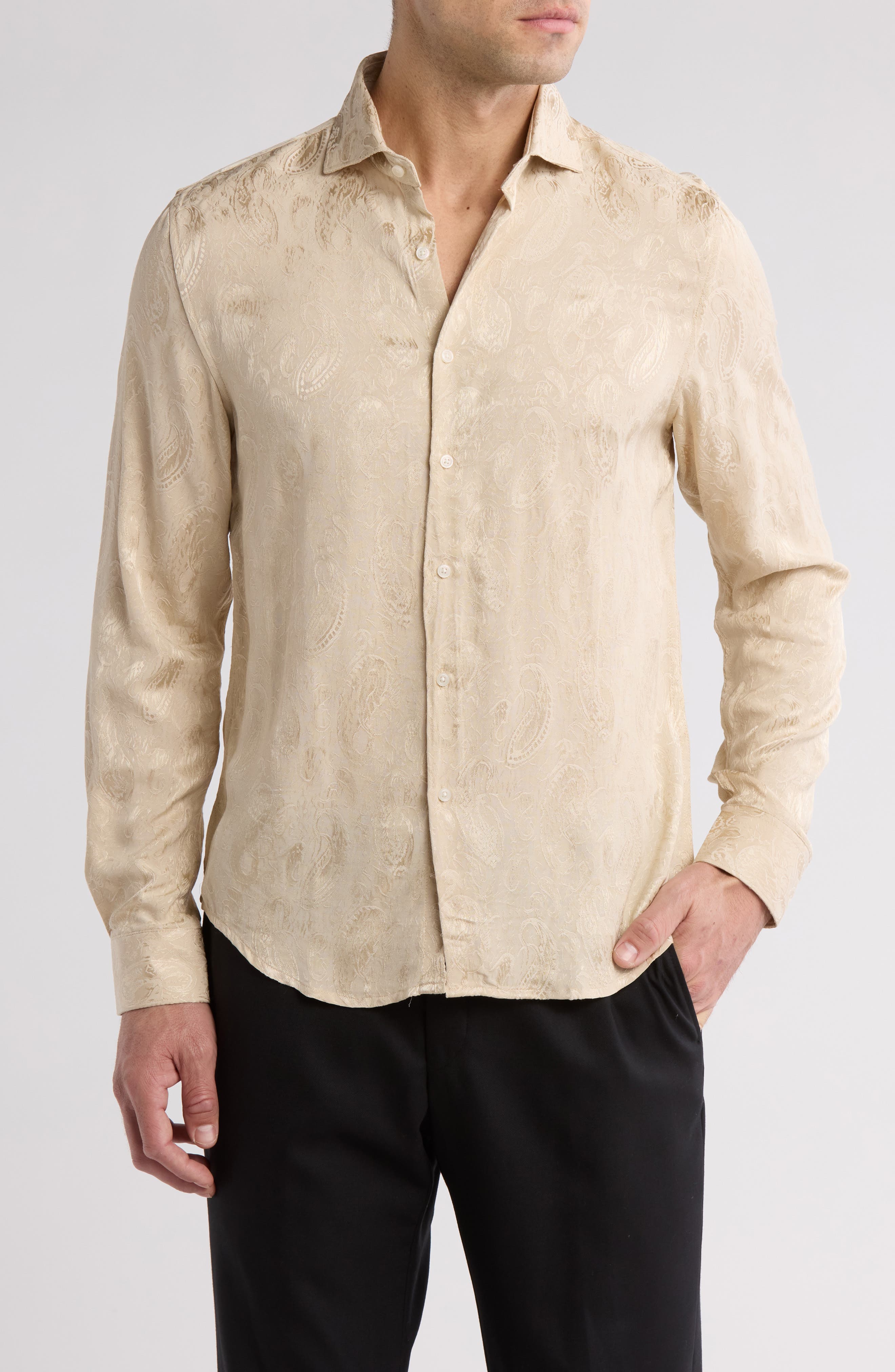 DENIM AND FLOWER Jacquard Long Sleeve Button-Up Shirt