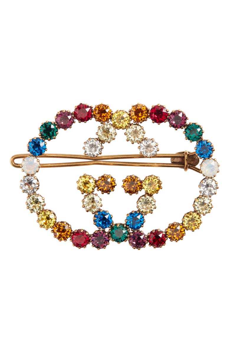 Gucci Interlocking-G Crystal Barrette, Main, color,