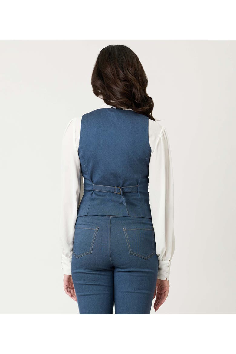 1940s Embroidered Button Up Vest, Alternate, color, Denim W/ Strawberries