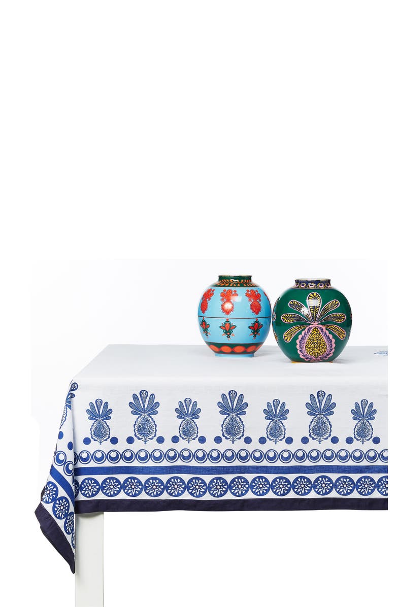 La DoubleJ Medium Tablecloth (180X280) Big Pineapple Blue, Alternate, color, Big Pineapple Blue