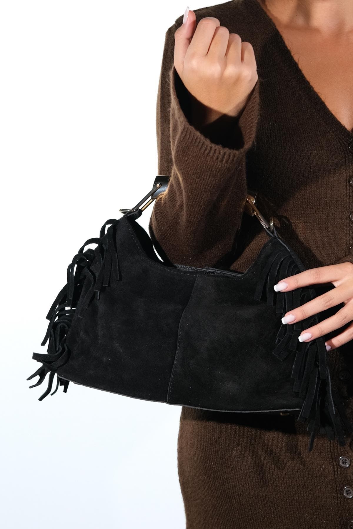 Forever & Always Shoes Astren Leather Shoulder Bag, Alternate, color, Black Suede Leather