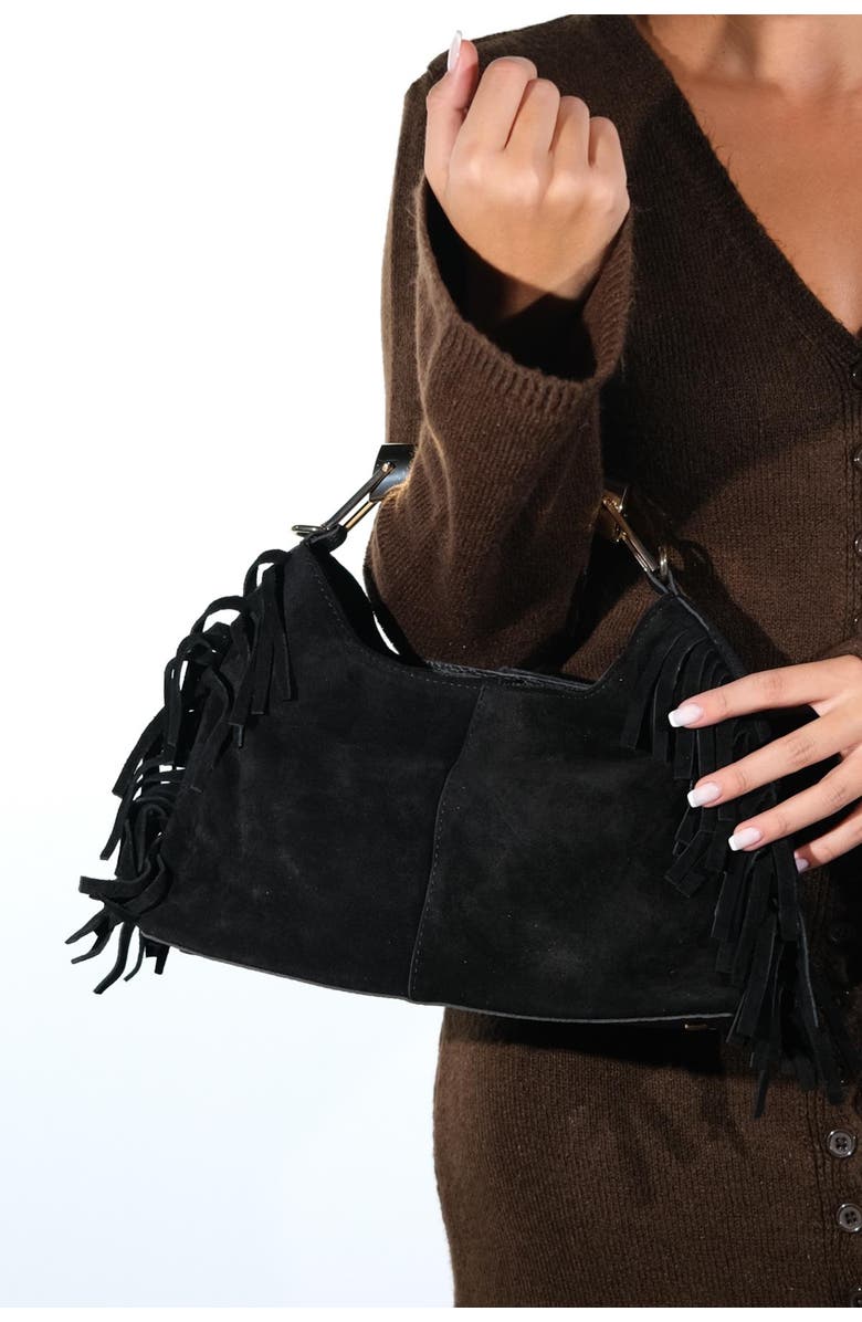Forever & Always Shoes Astren Leather Shoulder Bag, Alternate, color, Black Suede Leather