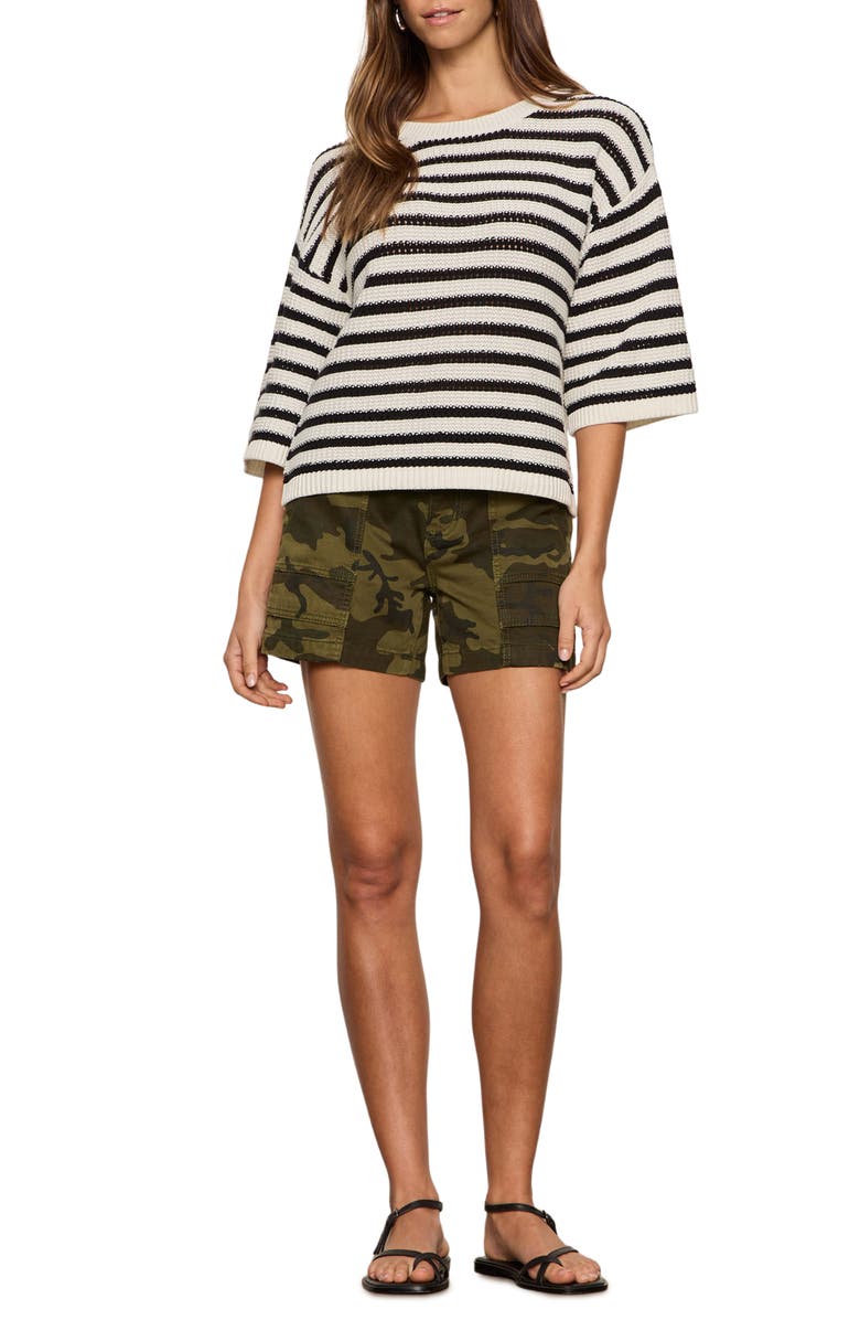 Sanctuary Elle Stripe Crochet Knit Sweater, Alternate, color, Black/ Chalk White