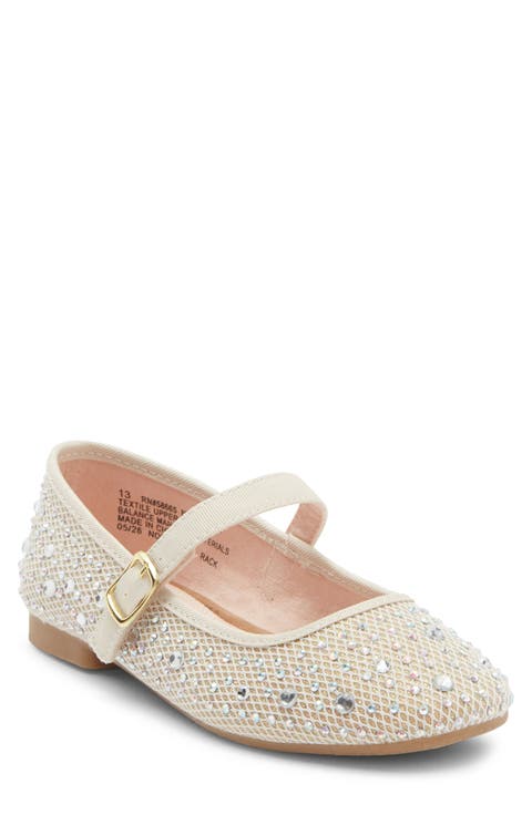Kids' Rhinestone Mesh Mary Jane Flat