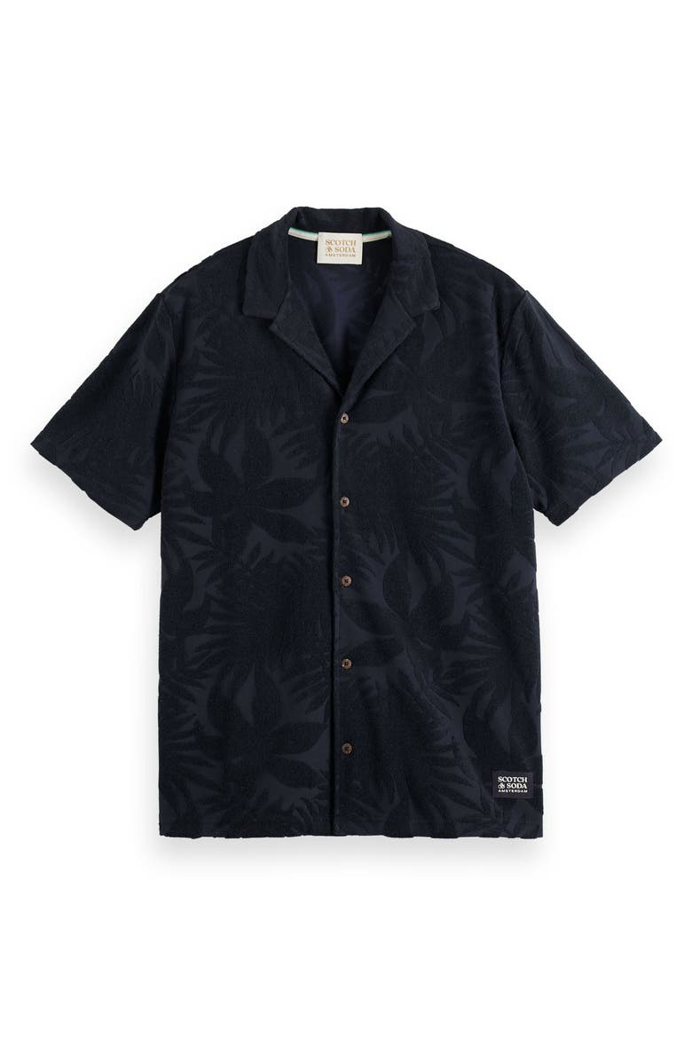 Scotch & Soda Short Sleeve Organic Cotton Blend Terry Jacquard Button-Up Camp Shirt, Alternate, color, 