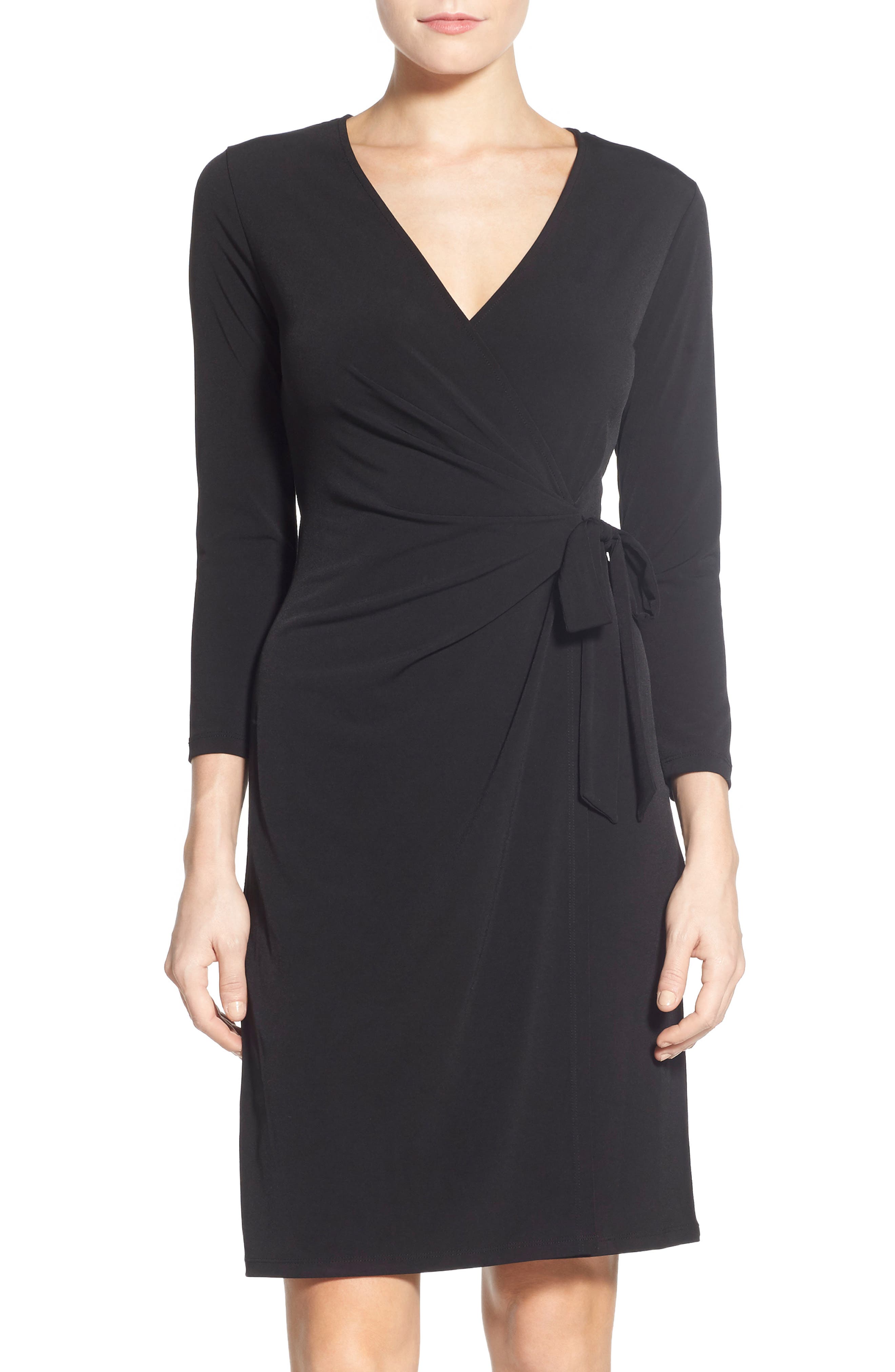 anne klein women's classic v-neck faux wrap dress Plus Size Flutter Sleeve Wrap Dress