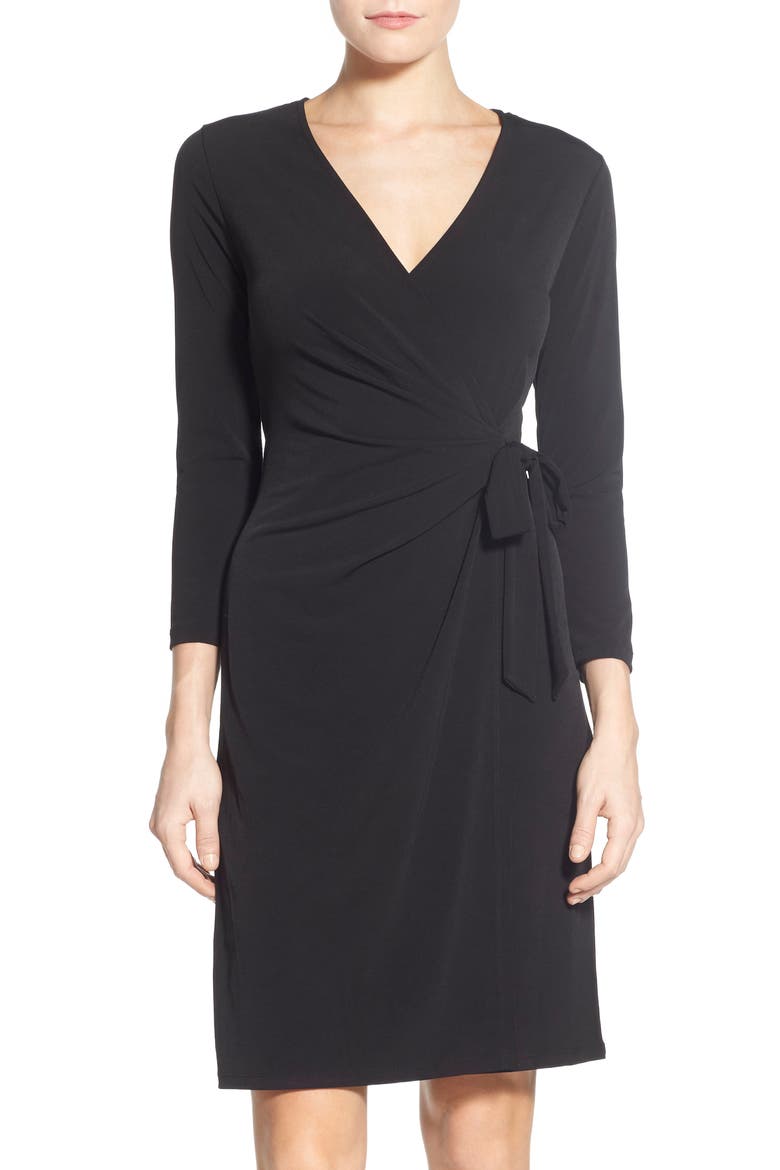Faux Wrap Jersey Dress, Alternate, color, BLACK