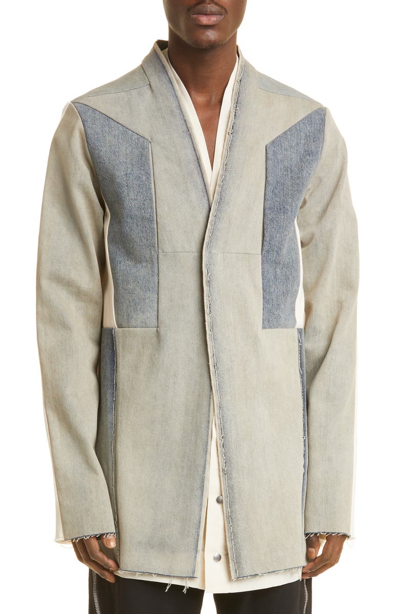 Rick Owens Fogachine Larry Patchwork Denim Shirt, Main, color,