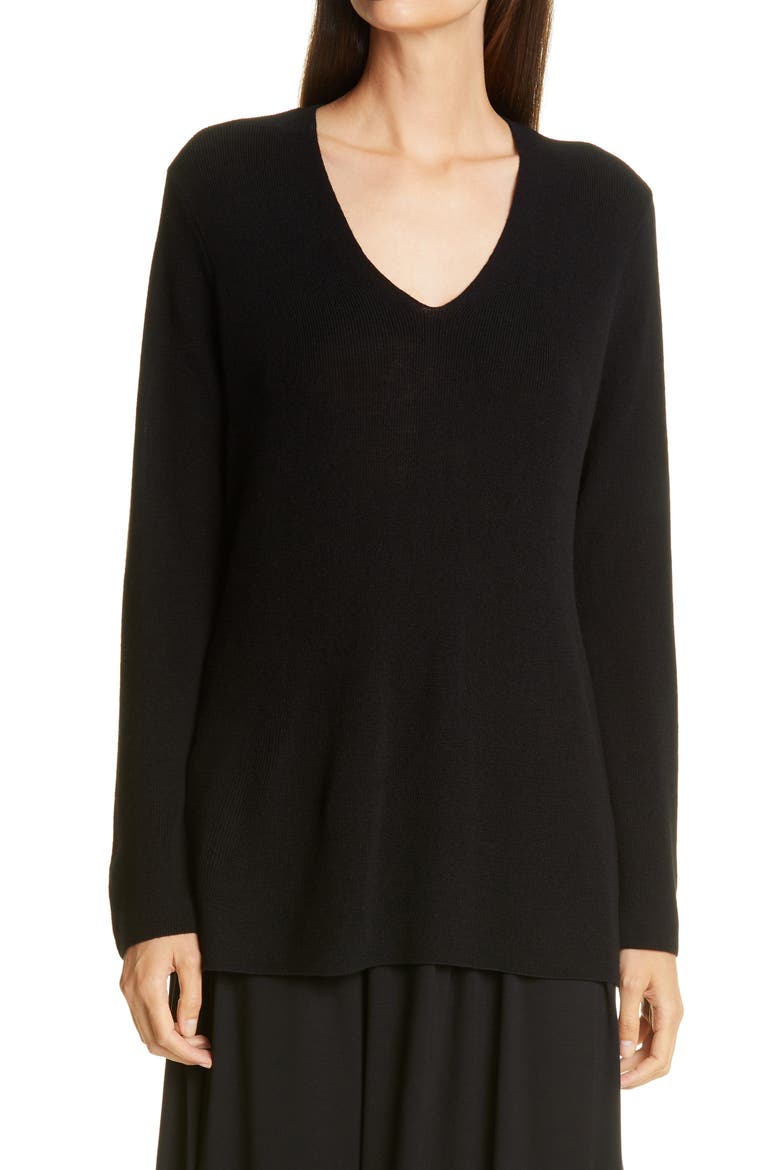 V-Neck Silk Tunic Top, Main, color, BLACK