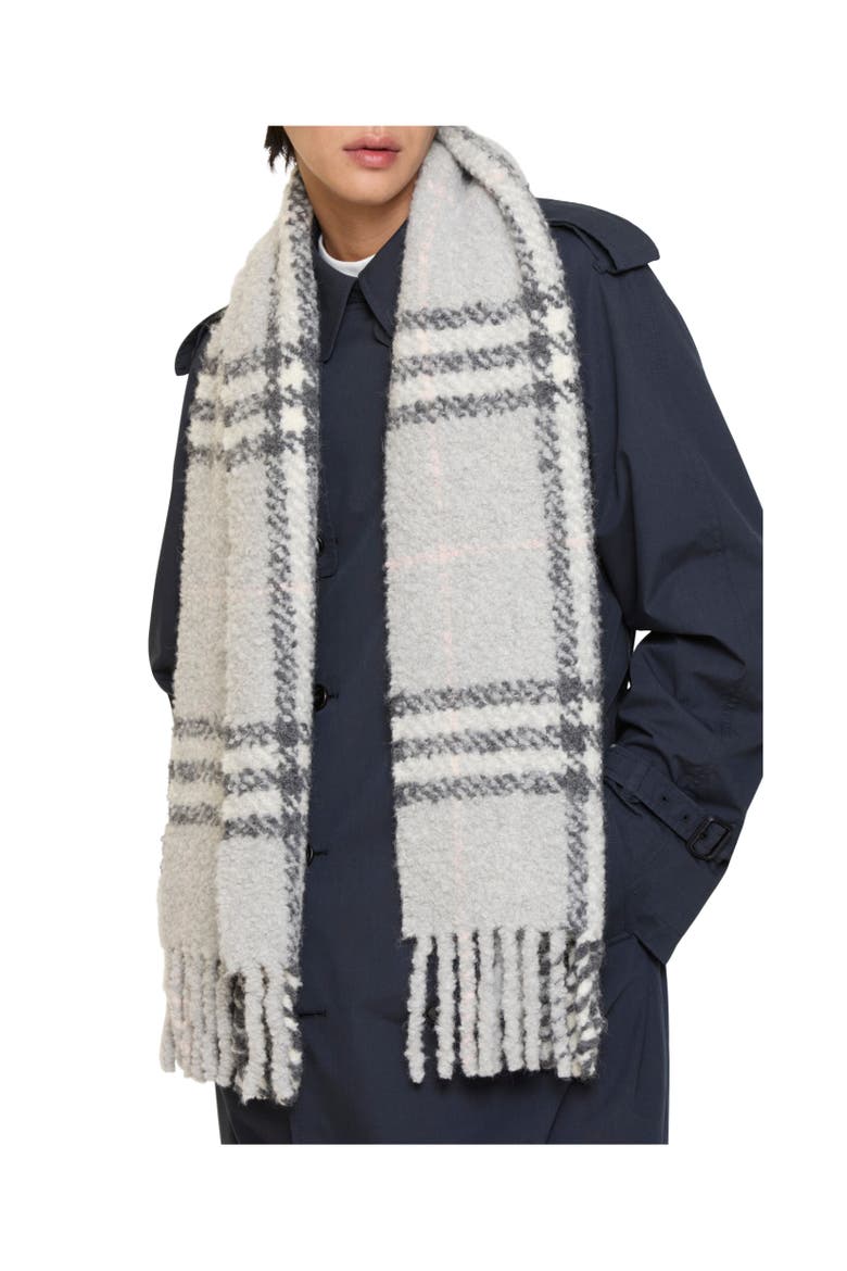 Check Alpaca Wool Blend Bouclé Scarf, Alternate, color, Mitten grey