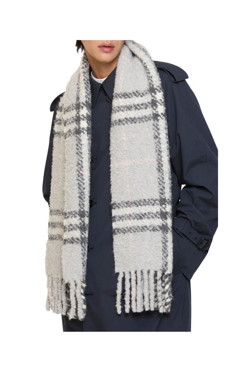Burberry Check Alpaca Wool Blend Bouclé Scarf, Alternate, color, Mitten Grey